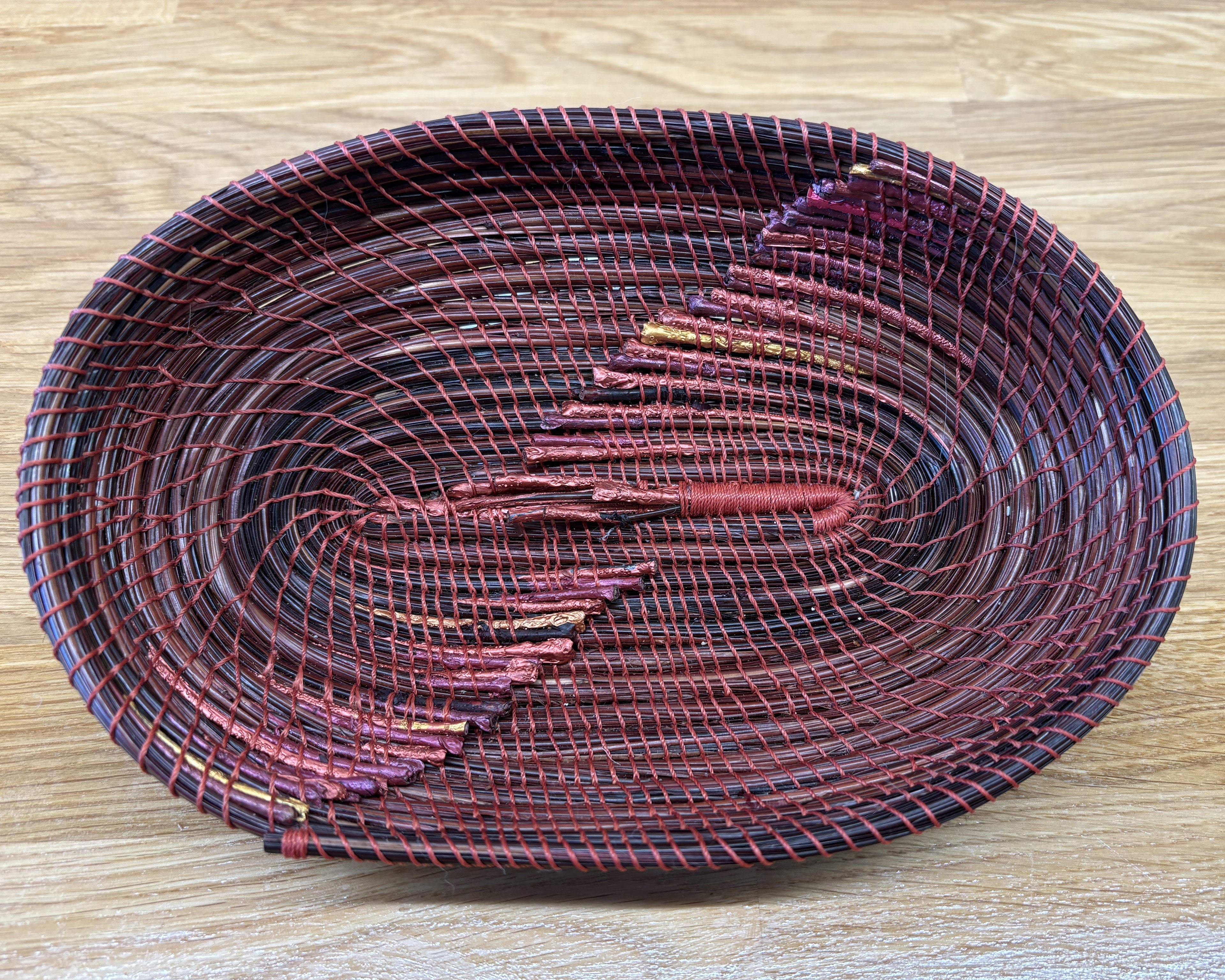 Pine Needle Oval Bowl- Lady in Red